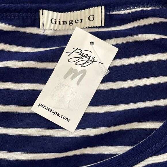 Ginger G Navy Blue & White Striped Short-Sleeve T-Shirt Size Medium NWT - Picture 5 of 6